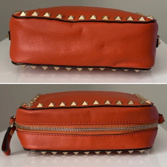 Valentino Garavani Rockstud Camera Crossbody Bag Orange Leather Gold Studs - Picture 4 of 16